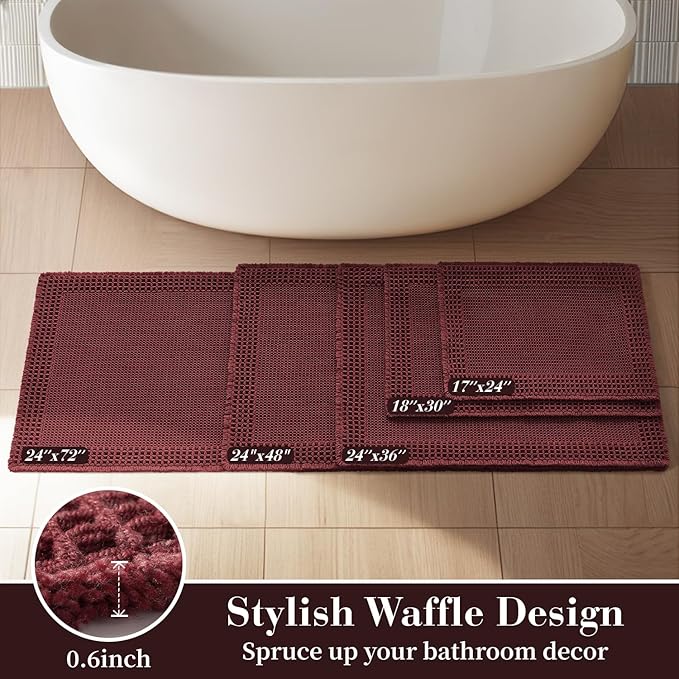 RESARE Waffle Bath Mat for Bathroom, Super Absorbent Bathroom Rugs Non Slip - Image 5