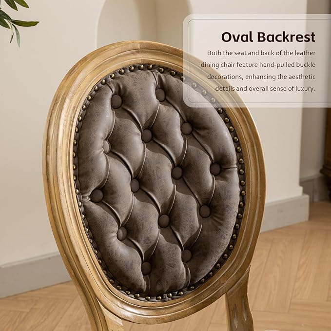 PU Leather Upholstered Dining Chairs Set of 6 French Country Round Back Kitch...