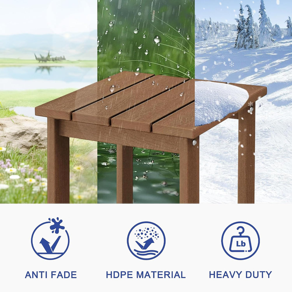 LZRS Patio Side Table, Heavy Duty HDPE Outdoor End Table with Wood Texture, W...
