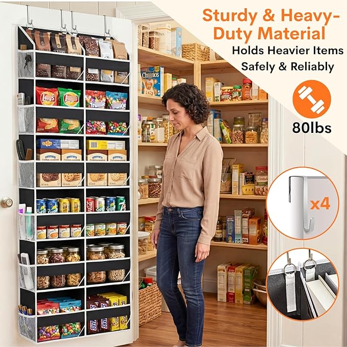 Over The Door Organizer 6 Tiers, Extra Large Behind Door Storage of 12