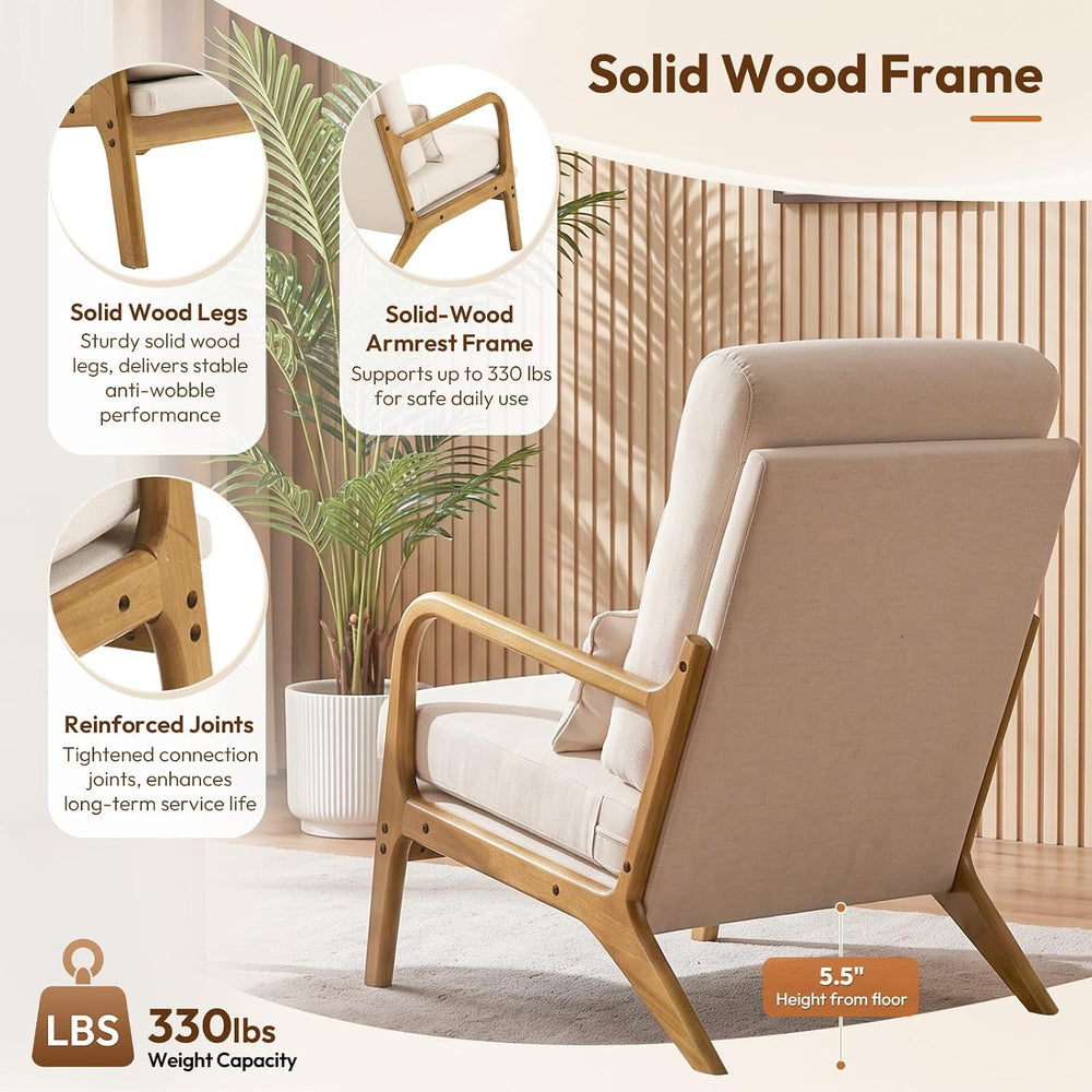 Bonnlo High Back Beige Accent Chairs Set of 2, Upholstered Mid Century Modern...
