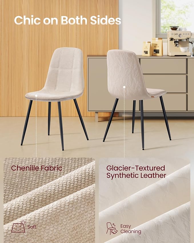 VASAGLE Dining Chairs, Set of 4 Dining Room Chairs, Metal Frame, Adjustable F...