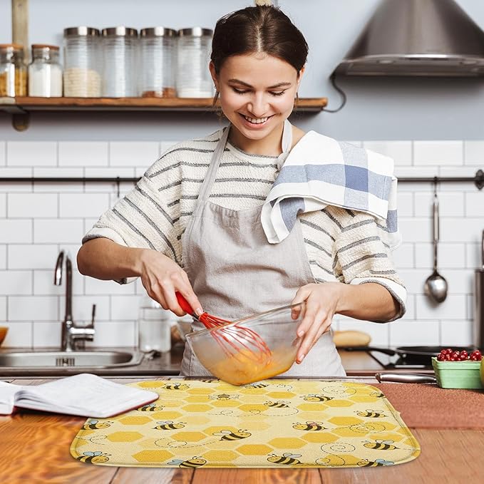 Sanwarm Absorbent Dish Drying Mat, Honey Baby Cute Yellow Bees Microfiber Pad - Image 6