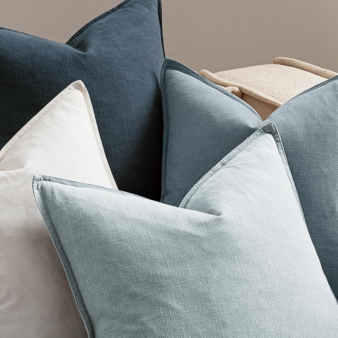 MIULEE Blue Linen Pillow Covers Pack of 4 Decorative Natural Throw Pillow - Image 6