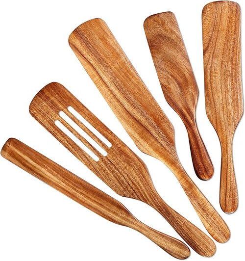5Pcs Wooden Spurtle Set, Natural Acacia Wood Kitchen Utensils Set by Visit+the+TMKIT+