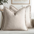 MIULEE Decorative Throw Pillow Covers Neutral Linen Fringe Throw Pillows Set of by MIULEE