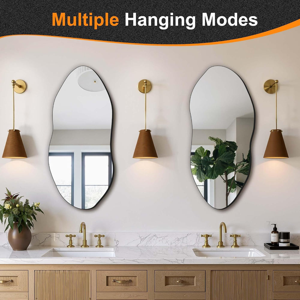 Delma Irregular Wall Mirror, 32"x14" Slim Vertical Wavy Design