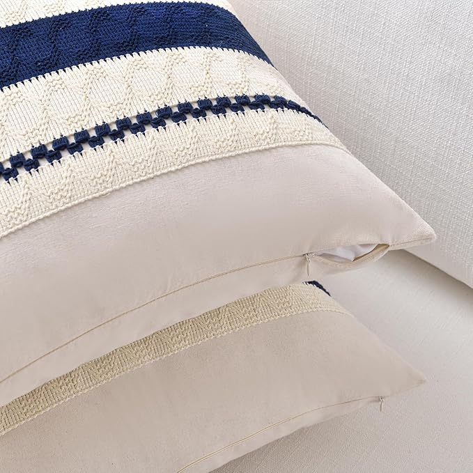 Fancy Homi Set of 1 Navy Blue Lumbar Decorative Throw Pillow Covers 12x24 Inch - Image 3