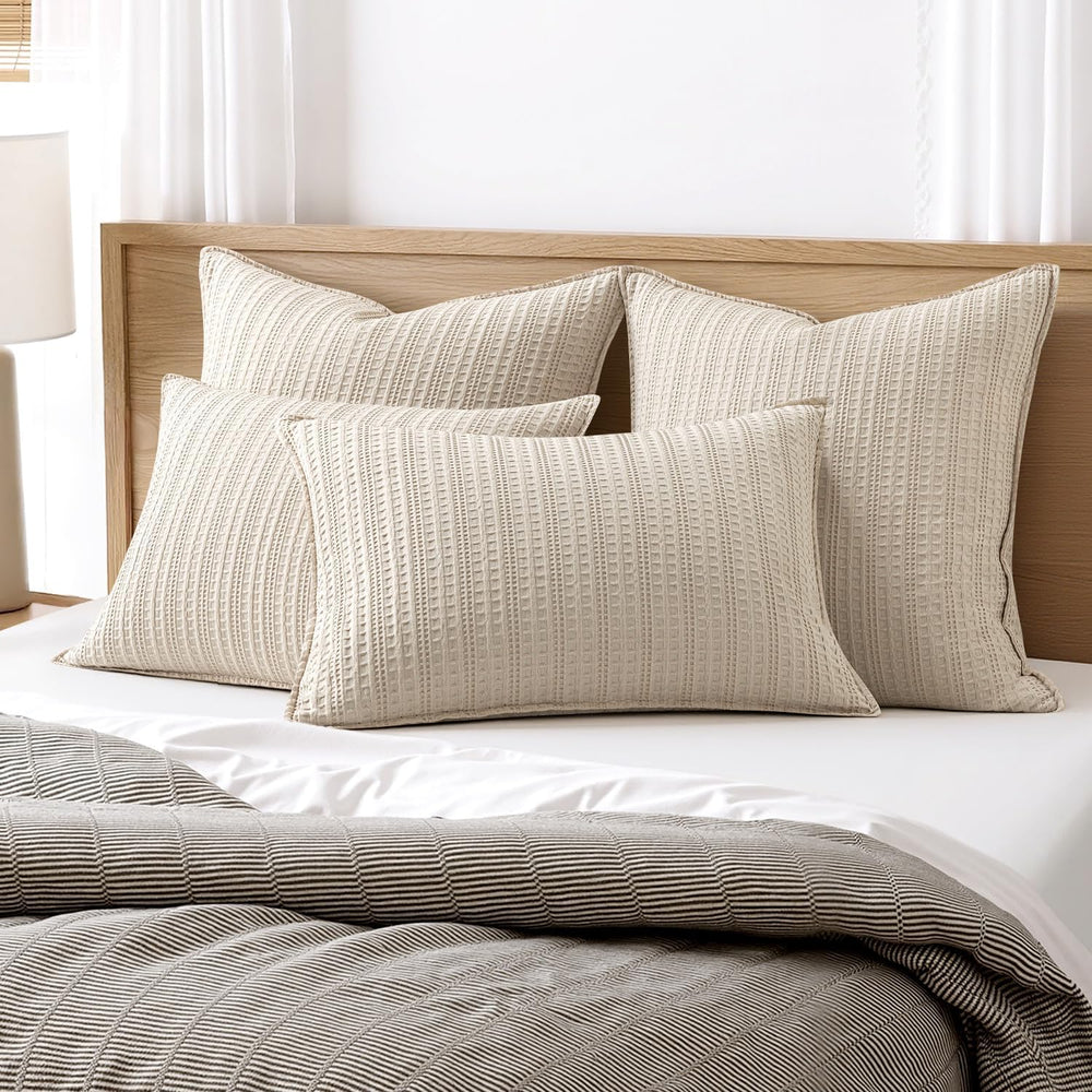Decorative Waffle Pillow Shams King Size 20x36 Oatmeal 2 Pack