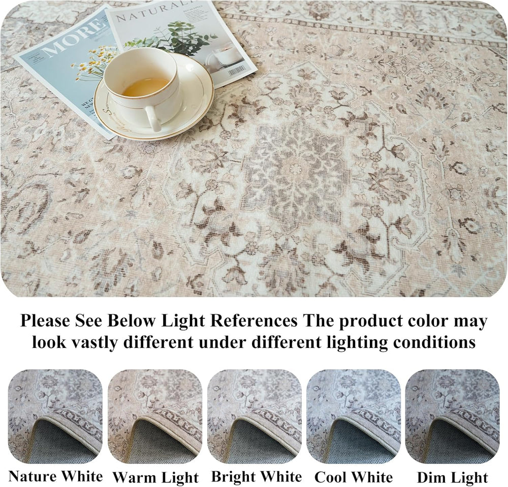 10x14 Washable Vintage Area Rug - Large Rugs for Living Room Soft Stain Resis...