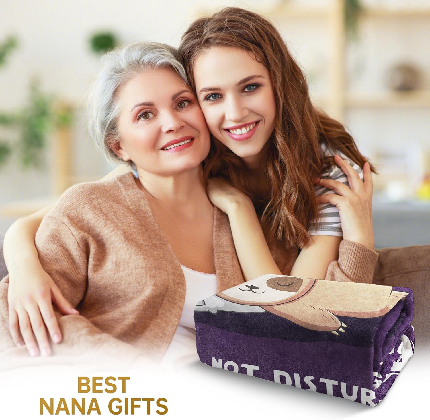Leebbsin Funny Nana Gifts, Nana Birthday Gifts from Grandkids | Nana is Charging Sloth Blanket 60" X 50", Purple, Gifts for Nana Christmas Mothers Day, Soft Sloth Throws Blanket for Nana