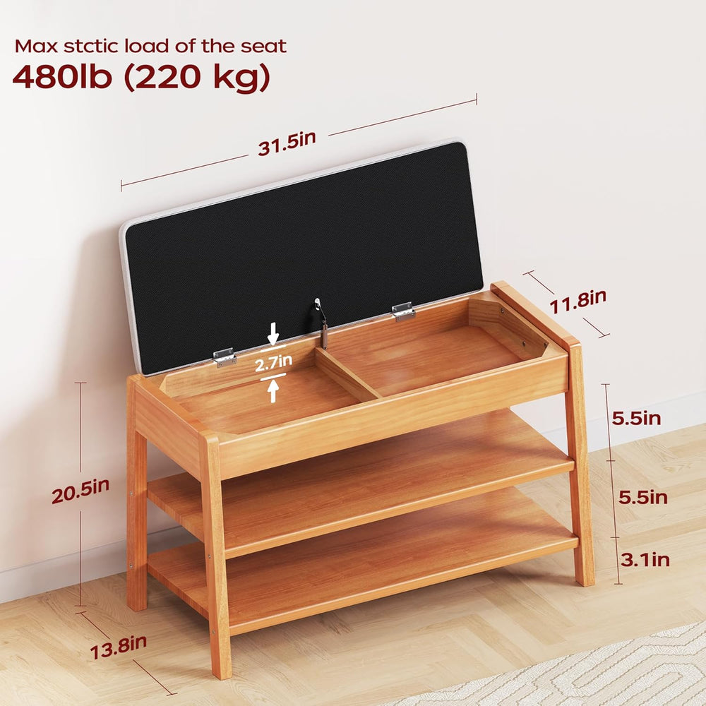 PARTPHONER Shoe Rack Bench with Storage, 2-Tier Solid Wood Entryway Bench wit...