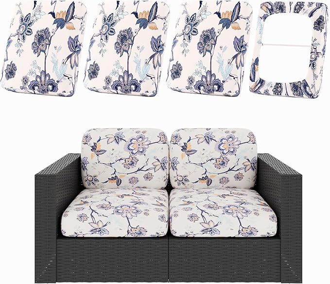 hyha 4Pcs Patio Cushion Covers, Stretch Outdoor Couch Cushion Covers, Washable by hyha