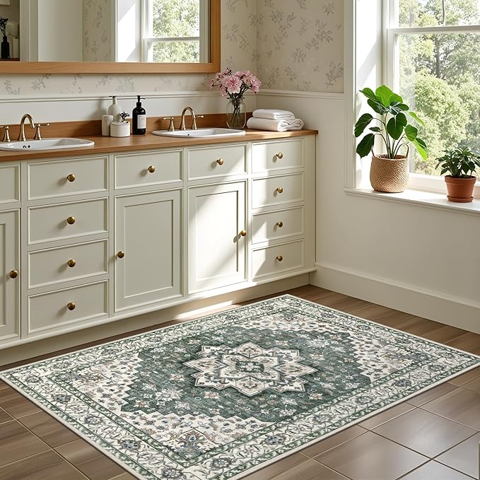 2x3 Area Rugs Living Room Rug: Washable Vintage Boho Medallion Rug No Slip - Image 4