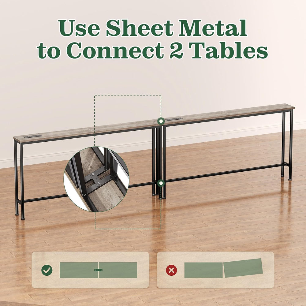 SUPERJARE 102.4 inch Narrow Behind Couch Table with Charging Stations