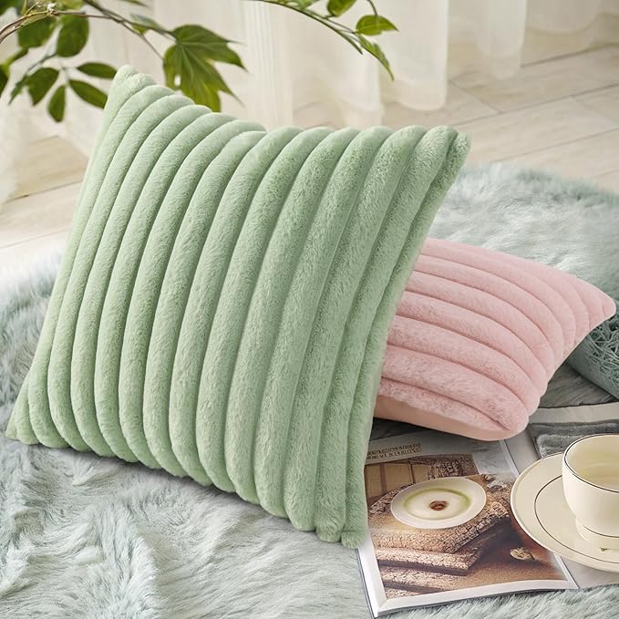 decorUhome Summer Cozy Faux Fur Throw Pillow Covers 16x16 Set of 2 Decorative - Image 4