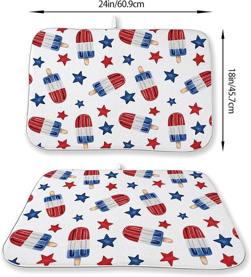 4th of July Dish Drying Mat 18x24 Inch Blue Red Ice Cream Stars Patriotic - Image 2