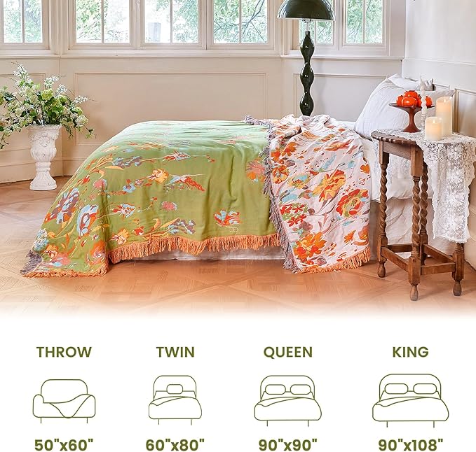 MSGKV Boho Throw Blanket 60"x80" Floral 100% Cotton Blanket - Image 5
