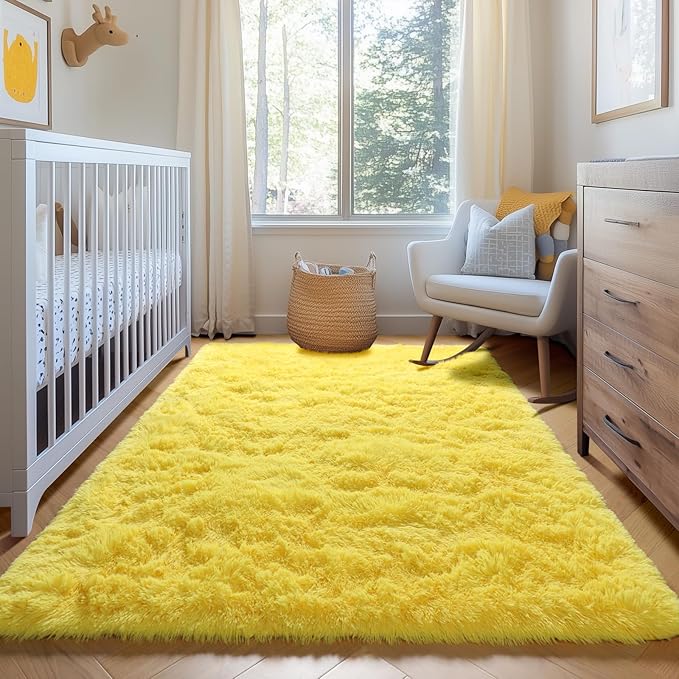 ONASAR Yellow Rugs for Living Room Bedroom, 5x8 Fluffy Bedside Area Rug - Image 9