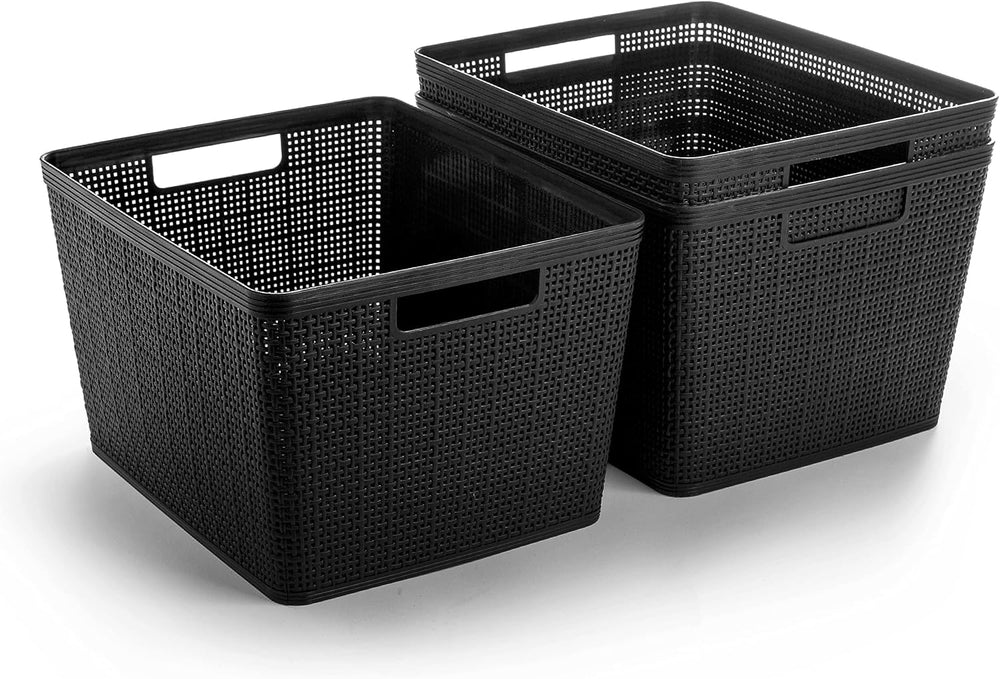 BINO | Woven Plastic Basket | Large (Black), 3-Pack | THE JUTE COLLECTION | H...