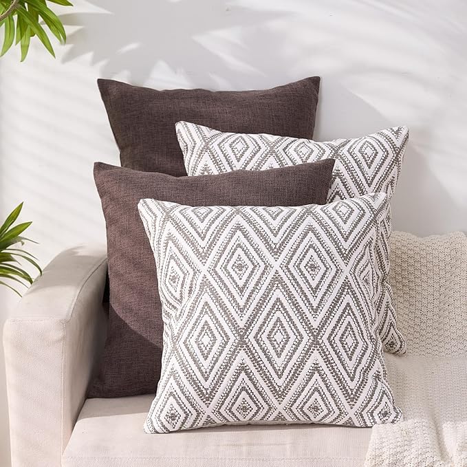HPUK Decorative Throw Pillow Covers Set of 4 Dark Gray Geometric Design Linen by HPUK