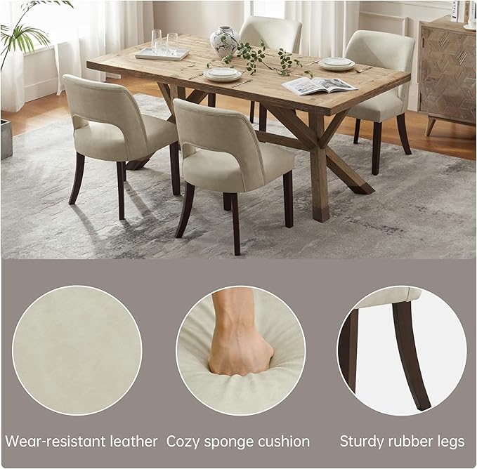 VKNOW Modern Dining Chairs Set of 6, Faux Leather Upholstered Dining Room Cha...