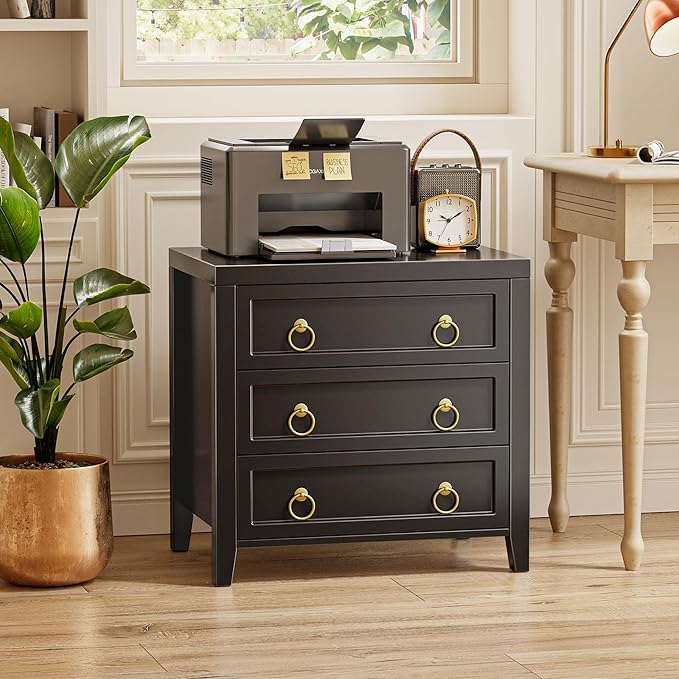 Huuger 23.6 Inch Night Stand with Charger Station and USB-C Port, 3 Drawer Ni...