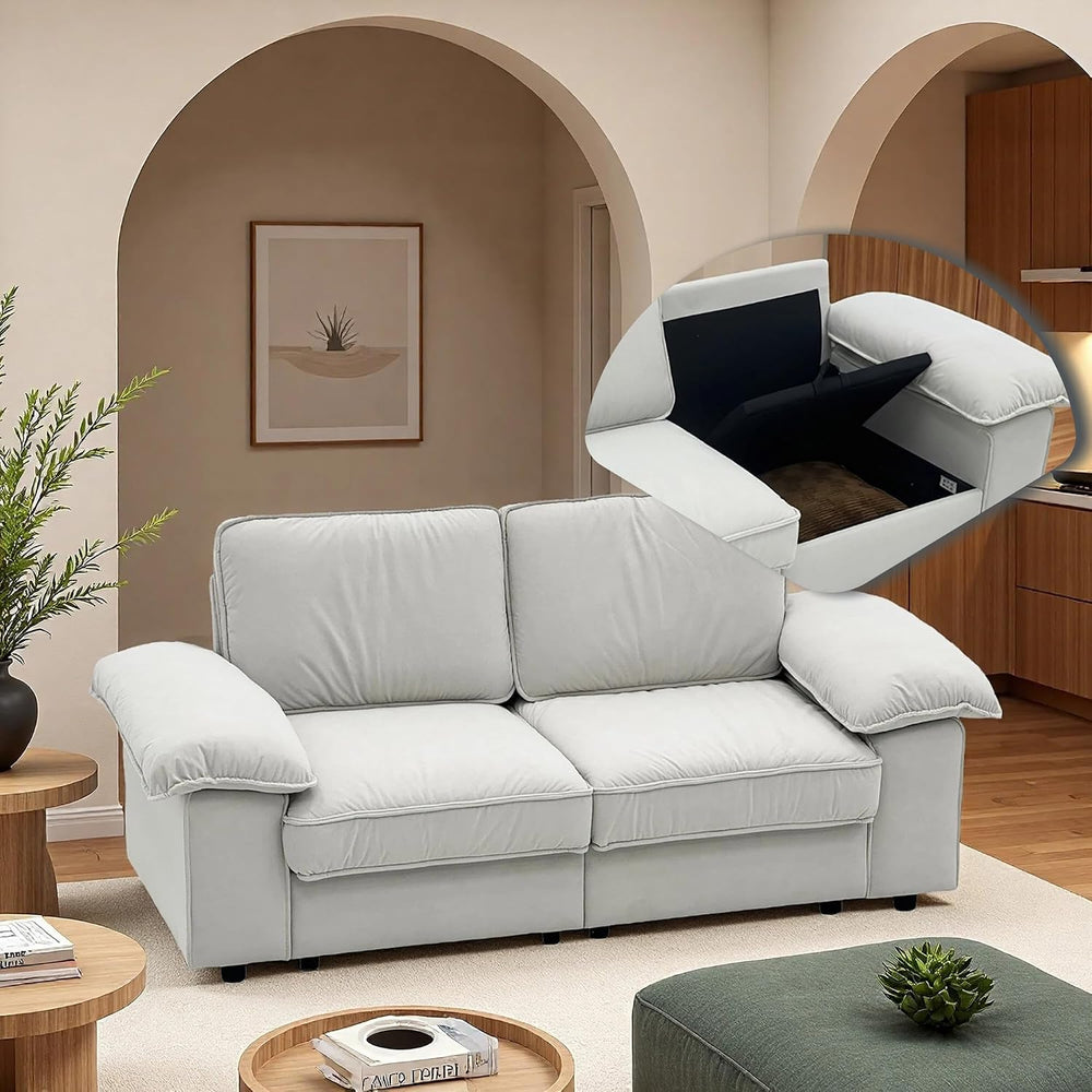 79" Velvet Love Seat Sofa, Futon Couch with Hidden Storage, Beige