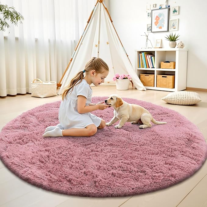 OLANLY Pale Pink Round Rugs for Bedroom - Image 2
