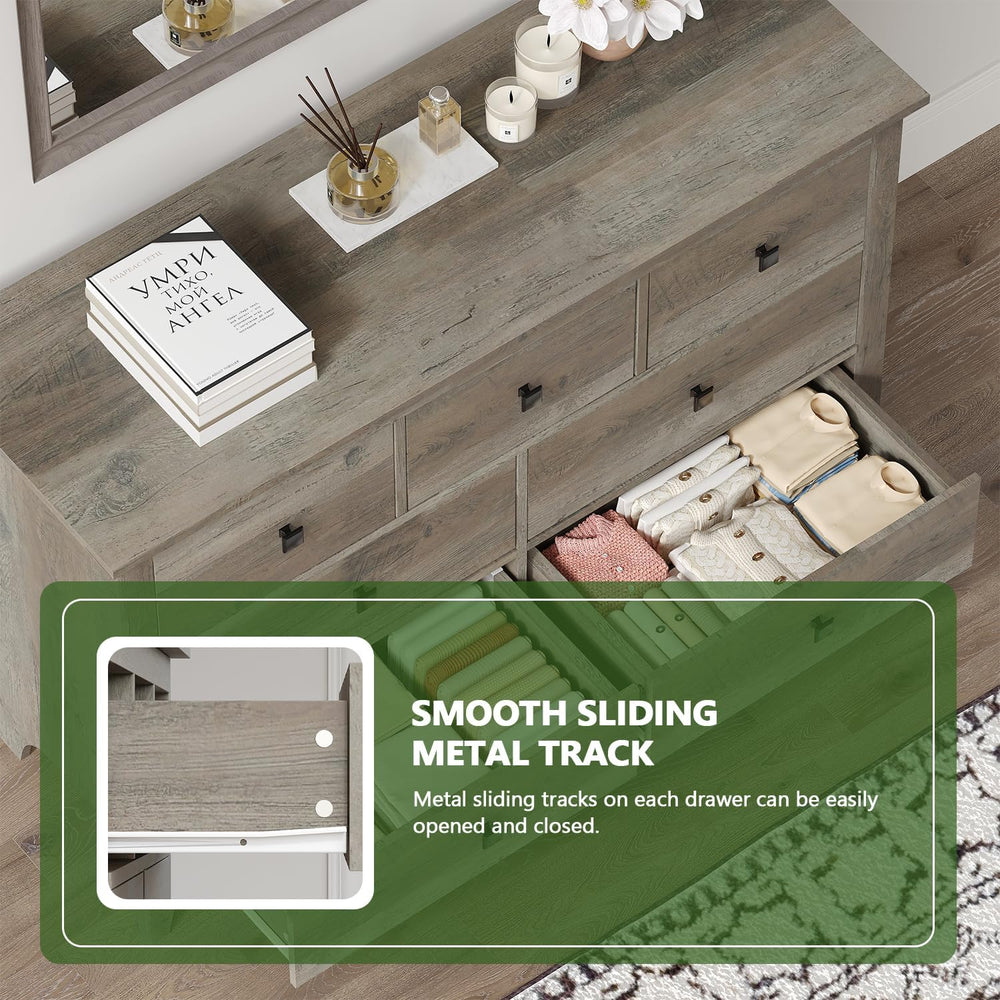 Vikiullf 7 Drawer Dresser - Wooden Bedroom Dressers, Grey Storage Drawers Cab...