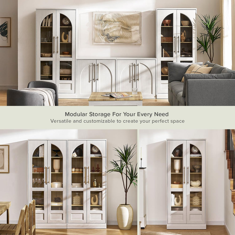 mopio Blake Tall Display Cabinet, Kitchen Buffet Pantry Cupboard, Trophy Disp...