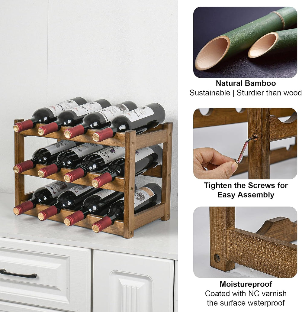 VASMIA Bamboo Wine Rack, Sturdy and Durable Wine Storage Cabinet Shelf, Wine ...