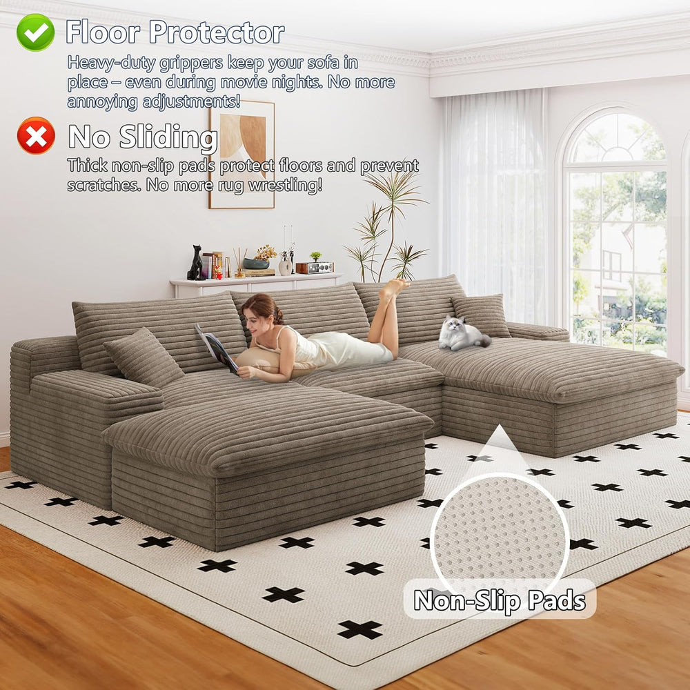 107" Cloud Couch Modular Sectional Sofa for Living Room, U-Shape Boneles...