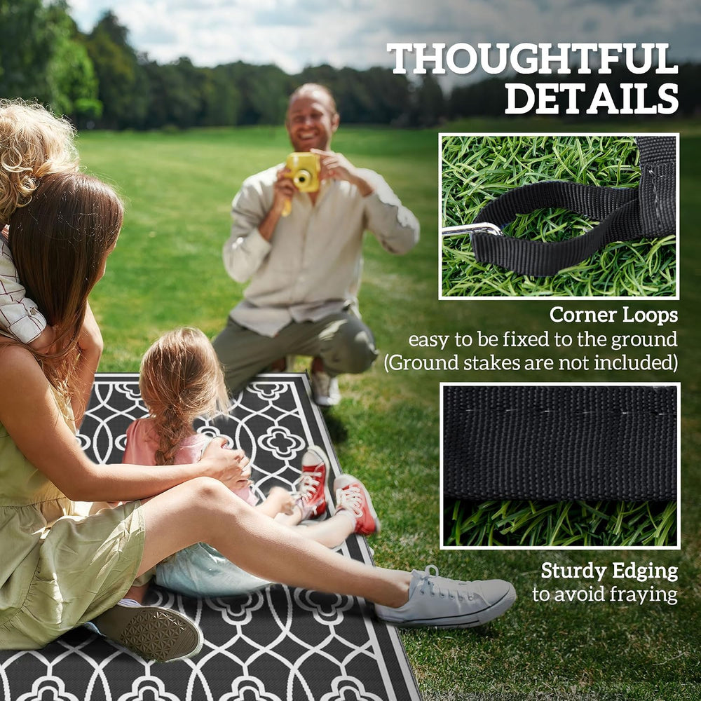 Outsunny Outdoor Rug for Patio Waterproof 9' x 18' Black & White ...