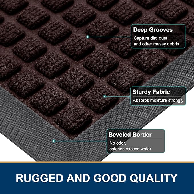 Smiry Front Door Mat Outside Entrance, Heavy Duty Natural Rubber Doormat - Image 3
