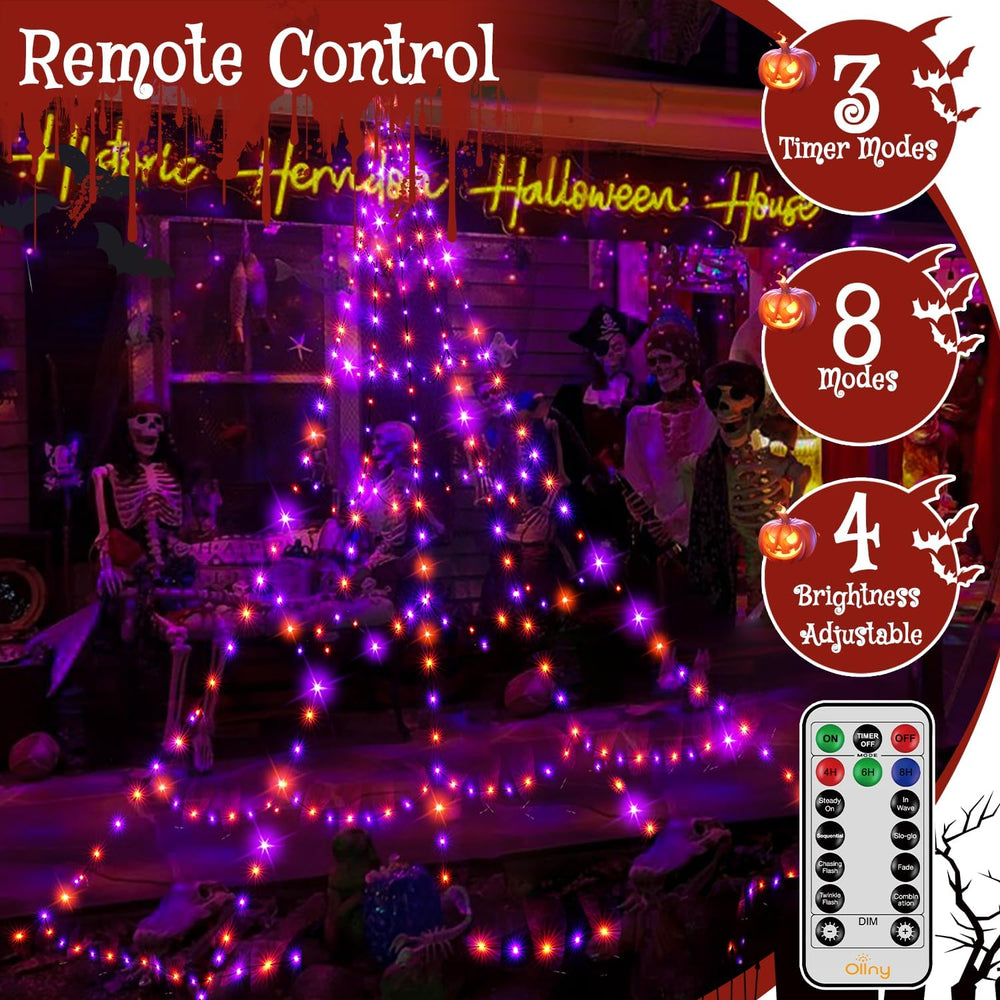 Ollny Halloween Lights Outdoor 454 LED Spider Web Lights Orange & Purple