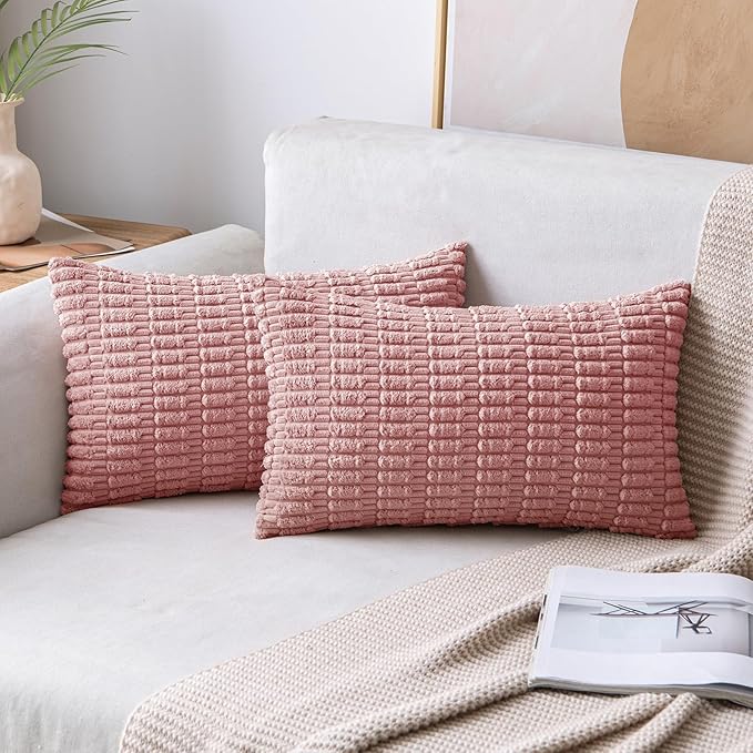 MIULEE Pack of 2 Corduroy Decorative Lumbar Throw Pillow Covers 20x12 Inch Soft by MIULEE
