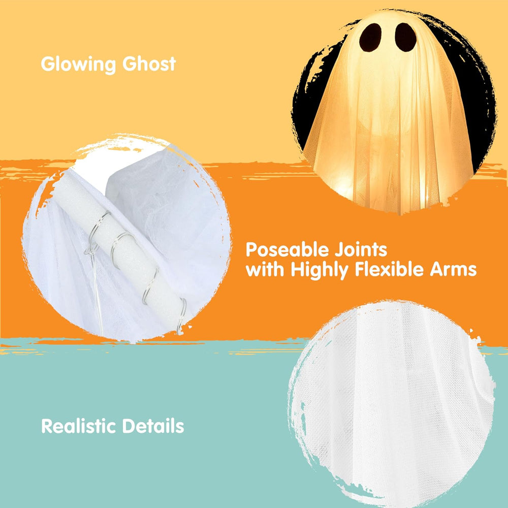JOYIN 2 Pcs 47” Halloween Light up Hanging Ghost Decorations Outdoor, Hallowe...