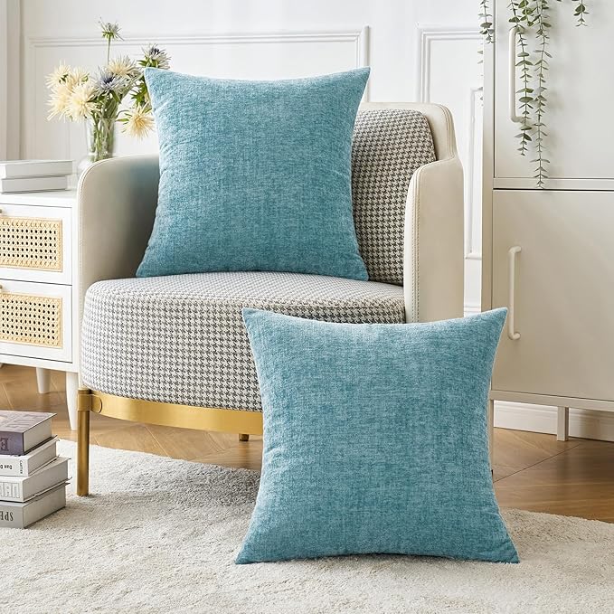 MIULEE Pack of 2 Smoke Blue Throw Pillow Covers 16x16 Inch Soft Chenille Pillow - Image 5