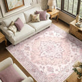 RELEANY Area Rugs Square 6ft Washable Non-Slip, Floral Vintage Distress Print by RELEANY