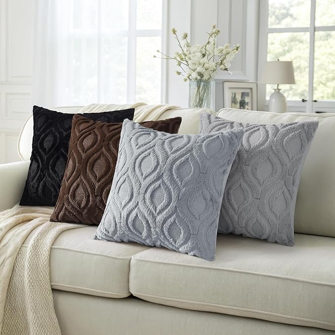 decorUhome Throw Pillow Covers 22x22 Inch Set of 2, Soft Plush Faux Wool Blue - Image 5