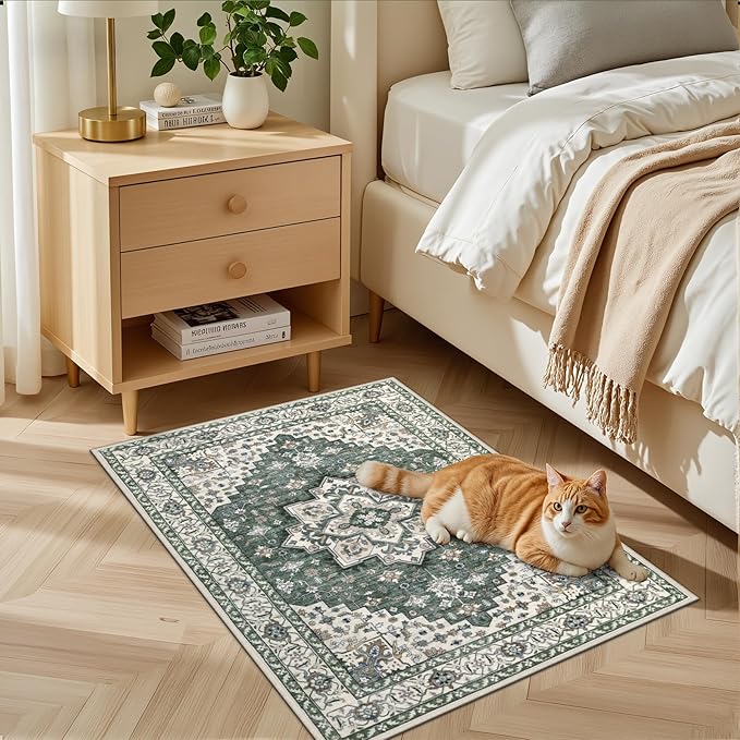 2x3 Area Rugs Living Room Rug: Washable Vintage Boho Medallion Rug No Slip - Image 3