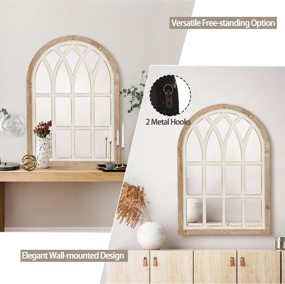 Farmhouse Window Pane Mirror, Large Decorative White Wall Mirror for Living R...