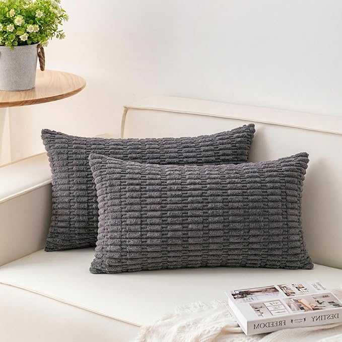 Pack of 2 Corduroy Decorative Throw Pillow Covers 12x24 Inch Soft Striped by Unknown