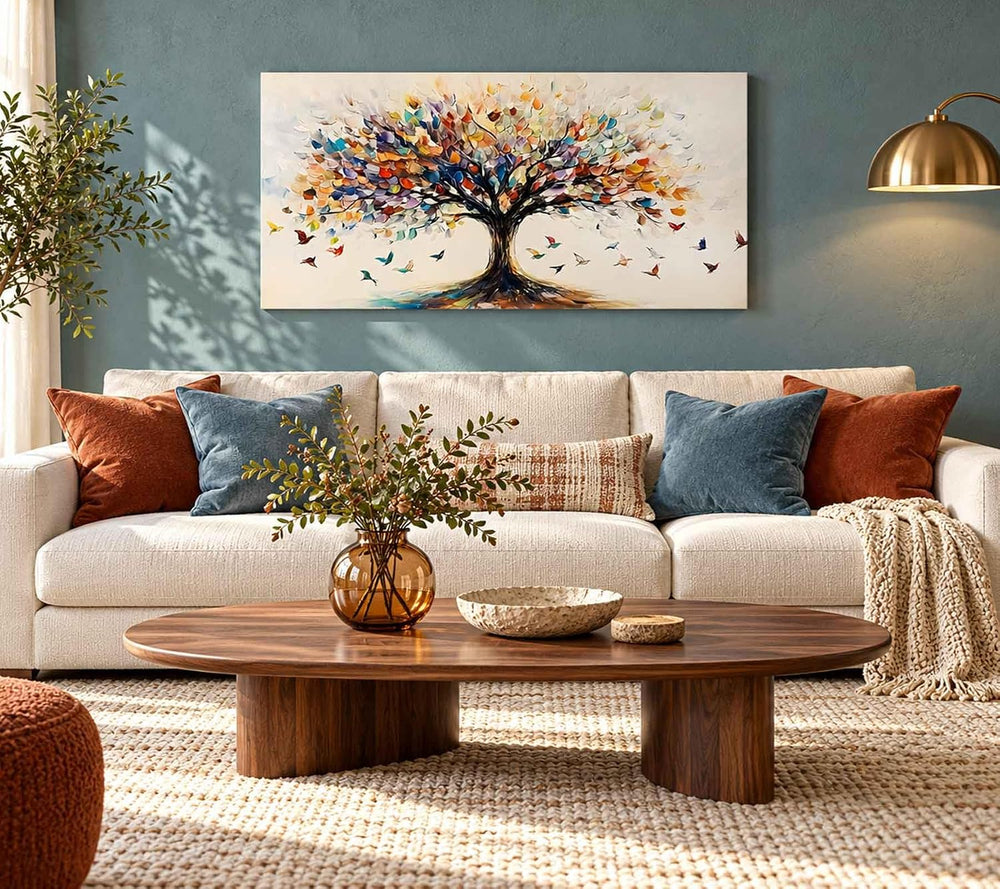 Large Tree of Life Canvas Wall Art, Abstract Colorful Tree Decor, 16x32in