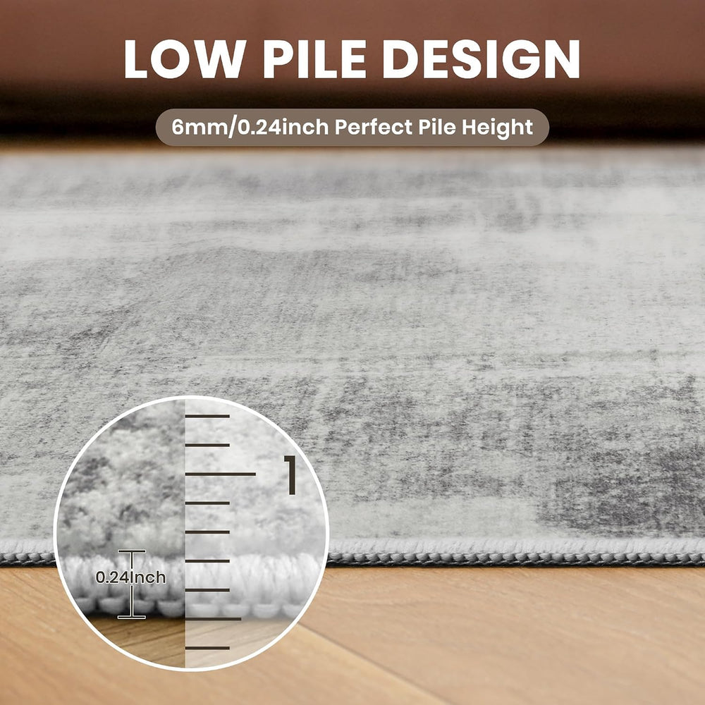 zesthome Washable Rug 8x10, Neutral Abstract Rugs for Living Room Grey