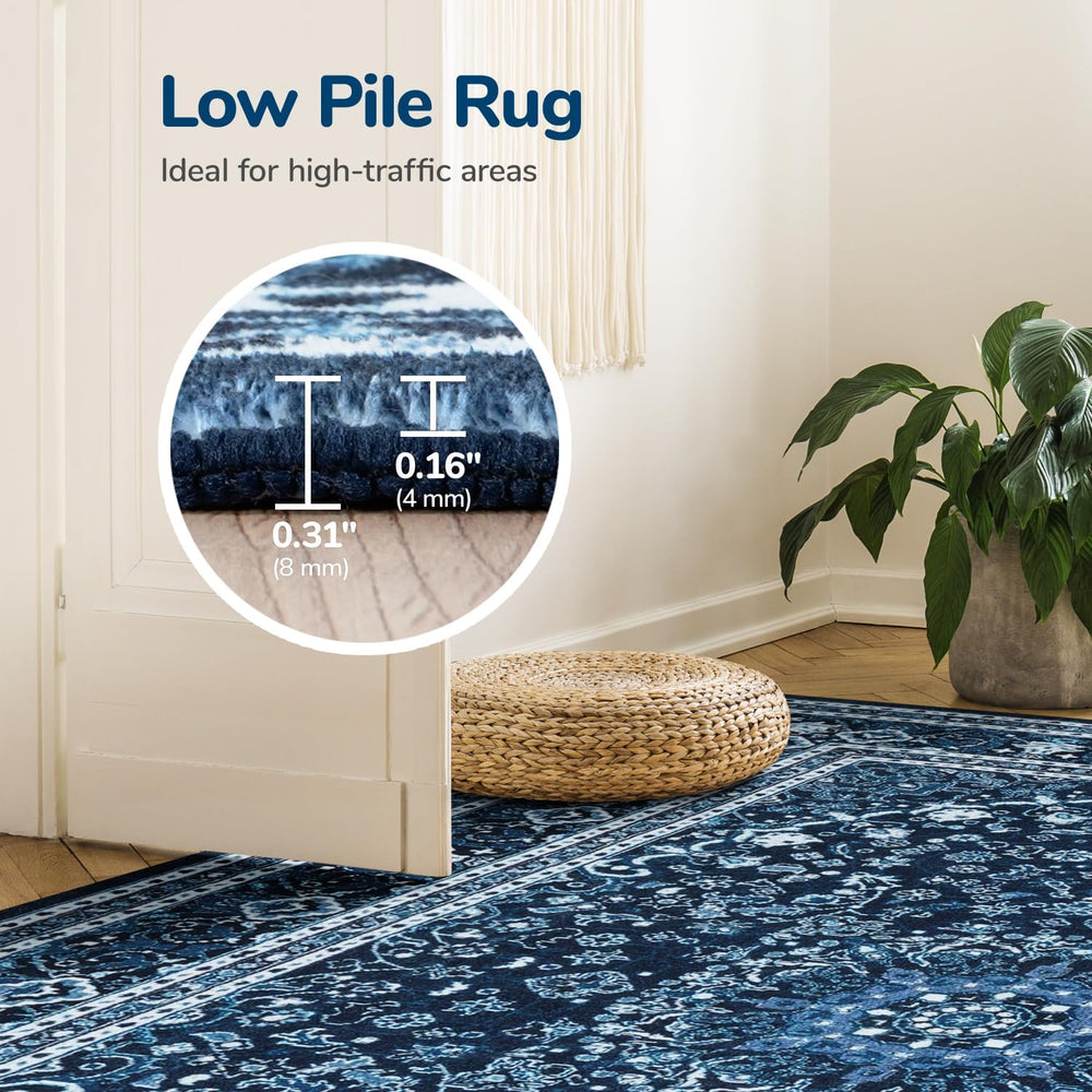 Lessymo Area Rugs 10x14 Living Room, Washable Large Rug Bedroom, Blue White