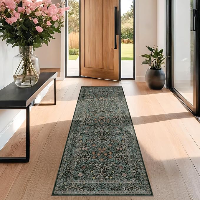 Dark Green 2x7 Long Washable Runner Rug Non Slip, Throw Rugs Runners - Image 3