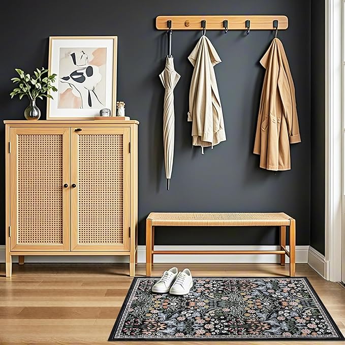 Entryway Rug 2X3 Small Rugs: Floral Washable Door Mat Vintage Soft Low Pile - Image 5