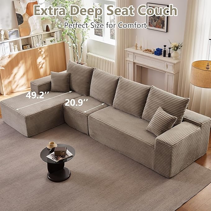 135" Cloud Sectional Couch with L-Shape Chaise, Modern Modular Comfy Sof...